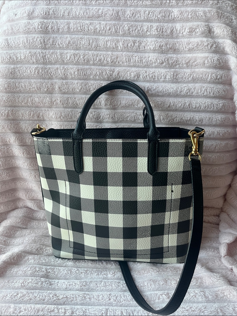 Ralph Lauren Black and White Check Tote Bag with Handles and Strap - Picture 4 of 13